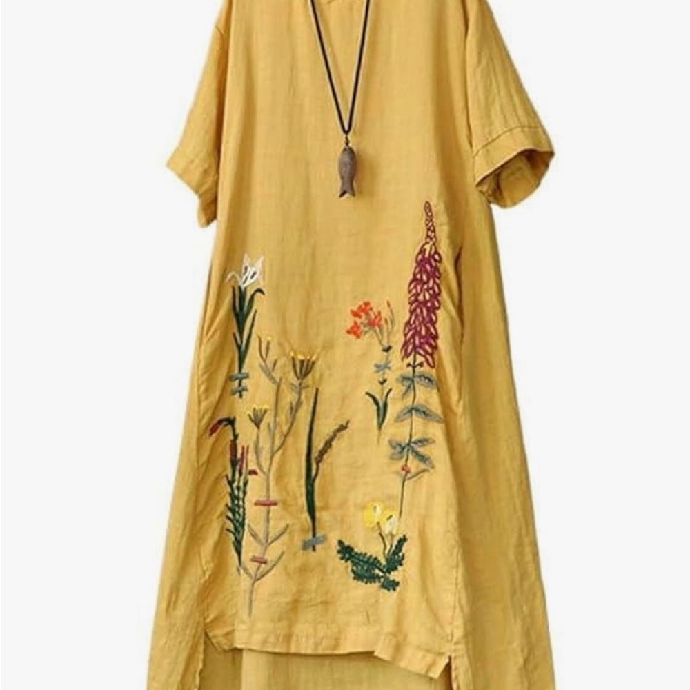 Yellow Floral Embroidered Dress